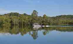 Memphis: nature, lake, motor-boating fisherman